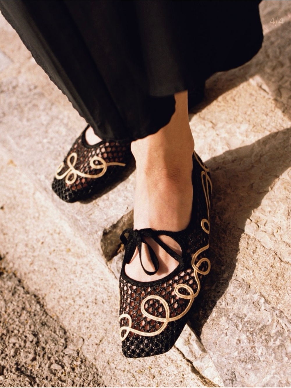 VIVAIA Margot Square Toe Mesh Flats 6.5 Black Natural Raffia Tie Top Ballet